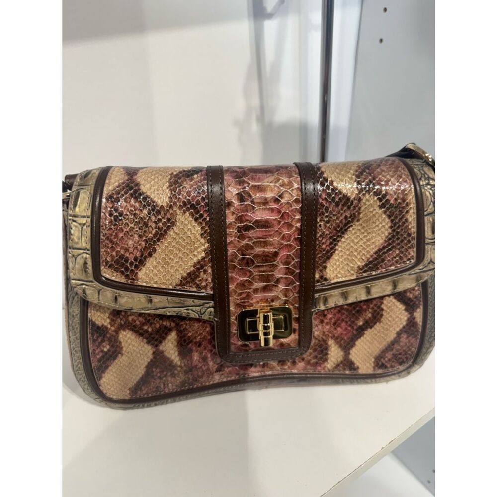 Brahmin Snake-Embossed Crossbody in Brown and Pink